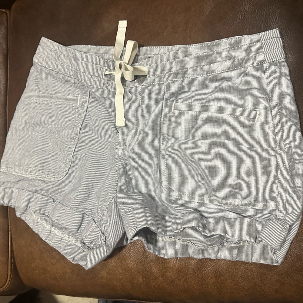 Northface Blue and White striped shorts w/button and draw string
